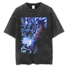 Camiseta Lavada para Hombre Estilo Hip-Hop Urbano con Estampado de Dibujos Animados de Anime Naruto, Camiseta de Algodón de Manga Corta de Verano, Top Vintage