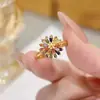Anel Fogos de Artifício com Diamantes Coloridos Dopamina, Novo Estilo Outono e Inverno, Design Exclusivo de Nicho, Moderno e Versátil, Anel de Personalidade Retrô