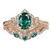 Anillo de Princesa Sanjie de Lujo Ligero Transfronterizo en Oro Rosa Anillo de Diamantes Esmeralda en Forma de Gota Incrustada Joyería Europea y Americana para Mujeres