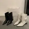 Encuentro de Primera Temporada 2026 Nuevas Botas de Otoño Individuales Cuero Retro Hebilla Pantalones de Media Pantorrilla