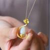Collar de flor de magnolia de estilo chino para mujer, colgante de piedra de jade hetiano chino, temperamento femenino, cadena de clavícula chapada en oro, regalo