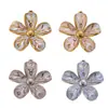 Design de Luxo Leve de Alta Qualidade Pingente de Flor de Cinco Folhas com Efeito Degradê e Gotejamento de Óleo Cravejado de Diamantes Acessórios de Joias de Flor em Aço Titânio para Colar DIY