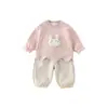 Conjunto de dos piezas para bebé de un año para otoño e invierno, top lindo de manga larga con forro polar y pantalones de lunares para niñas