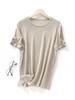 Camiseta de Verão Simples Feminina Gola Redonda Solta Emagrecedora Cor Sólida Macia Sedosa Leve Tricô Lyocell Linho Manga Curta