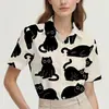 Amazon Moda Transfronteriza Cárdigan de Verano para Mujer de Una Pieza Personalizado Camisa de Solapa de Manga Corta con Estampado de Gato Personalizado para Mujer