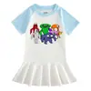 Verão 2023 Novo Estilo Coreano Roupa Infantil Desenho Animado Manga Curta Vestido de Menina Cor Contrastante Menina Bebê Elegante Vestido Plissado