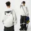 Moletom com Estampa de Monstro Masculino Outono Moda Americana High Street Marca de Moda Manga Longa Primavera e Outono Pesado Gola Redonda com Capuz Jaqueta Branca