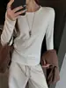 Camiseta Básica de Manga Larga para Mujer, Cuello Redondo, Imitación Cachemir, Estilo Coreano, Elegante, para Otoño e Invierno, Casual y Sencilla, Hombro Derecho