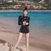 Nuevo Traje de Baño Sexy con Mangas Largas y Abertura para Mujer, que Cubre el Vientre, Adelgazante, para Pecho Pequeño, Push-up, Conservador, Ángulo Plano, para Aguas Termales
