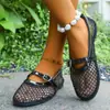 Sandalias Transfronterizas Europeas y Americanas Zapatos Mary Jane para Mujer Malla Transpirable para Mujer Comercio Exterior Zapatos de Noche Estilo Suave 2025 Venta al por Mayor Talla Grande