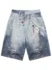 Jeans Pendurados de Perna Larga com Estampa Completa para Homens, Calças Curtas Casuais Americanas Soltas de Perna Reta para o Verão