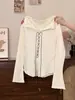 Tela de terciopelo Andi, con cordones, cuello con volantes, elegante suéter interior de punto de manga larga, elegante y ajustado