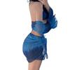 Traje de Banho Biquíni Feminino Quatro Peças Dividido 2025 Novo Peito Pequeno Push-up Aparência Slim Férias Águas Termais Traje de Banho de Menina