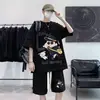 Traje de Crayon Shin-Chan para Hombre Verano Waffle Peso Pesado Dibujos Animados Anime Manga Manga Corta Pantalones Cortos Estilo Sal Fresca Conjunto de Dos Piezas