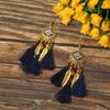 Pendientes Étnicos Vintage Transfronterizos, Pendientes de Alta Gama Incrustados de Diamantes, Pendientes de Borla Bohemianos para Viaje, Joyería Exquisita