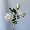 Flores Artificiais para Uso em Casamento, Rosas Atacado Transfronteiriço Flores Falsas, Rosas com Borda Queimada de 3 Cabeças, Flores Artificiais para Arranjo de Cena, Flores de Seda