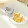 Europeu e Americano Mais Vendido ins Estilo Retrô Aço Titânio Geométrico Barra Longa Onda Sonora Anel Ouro 18K Aço Inoxidável Simples Anel de Dedo