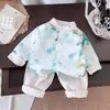 Traje de Comercio Exterior Primavera y Otoño Nuevo de Otoño Estilo Extranjero Celebridad de Internet Estilo Callejero Fried Camisa Nube Estampado Completo Manga Larga Traje
