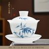 Cuenco de Cerámica Sancai con Tapa Tipo Hielo Pintado a Mano, Taza de Té de Porcelana de Jade Nefrita, Juego de Té Kung Fu, Taza de Té de Porcelana Azul y Blanca Bajo Esmalte