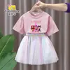 Conjunto de Vestido de Manga Corta de Chicas Cazadoras de Demonios Kpop Estilo Verano Moda Falda de Tul de Princesa Conjunto de Falda de Dos Piezas para Niñas Pequeñas