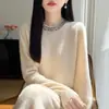 100% lana, nueva colección otoño/invierno 2026, de punto, cuello redondo, corte holgado para mujer, adornado a mano con pedrería, jersey