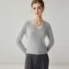 Suéter 100% caxemira pura para mulheres, gola V, pulôver outono/inverno, suéter de malha, macio e confortável, corte slim, valoriza a silhueta e adequado como camada base