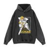 Moletom com Capuz Estampado Japonês Tendência Lavagem Vintage Desgastado Peso Pesado Estilo de Rua Unissex Moletom Anime