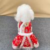 Gatos e cães Ano Novo Chinês Festivo Vestido acolchoado de algodão Outono e Inverno forrado de lã Engrossado Pequeno e Médio Teddy Hanfu Transfronteiriço