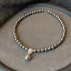 Colar de pérolas de vidro com gota d'água e zircônia microincrustada em cobre, corrente de suéter de outono e inverno, design leve de nicho de luxo, corrente de clavícula