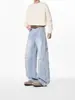 Jeans Lavados con Pliegues Estilo Retro Americano para Hombres y Mujeres, Pantalones Scimitar de Pierna Ancha Deconstruidos, Pantalones Casuales Rectos Sueltos, Marca de Moda para Hombres
