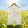26 Romper Delgado de Manga Corta para Bebé de Verano Transpirable de un Solo Lado Sin Costuras Bordado Romper de Verano para Bebé Traje para Gatear 73~90 #