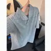 Camisa Polo de Punto a Rayas Verticales Estilo Old Money para Hombre, Camiseta de Manga Corta de Seda de Hielo Retro Americana de Verano de Alta Gama