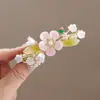 Novo Estilo Chinês Flor Pérola Grampo de Cabelo Estilo Antigo Elegante Grampo para Meio Preso na Parte de Trás da Cabeça Acessórios de Cheongsam Dinastia Han Grampo de Primavera para Mulheres