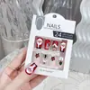 Unhas Postiças de Natal Vermelhas e Verdes Longas com Flocos de Neve de Natal, Azevinho, Papai Noel - Pontas de Unha para Usar - Atacado P174