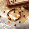 Pulsera de Ojo de Tigre Natural Dios de la Riqueza Amarillo con Cuentas Talladas, Pulsera Chapada en Oro, Pulsera Dorada de Cristal Amarillo, Joyería de Estilo Antiguo de Nicho