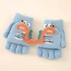 Guantes Flip para Niños Lindo Dinosaurio de Dibujos Animados Niños Bebé Niños Jardín de Infancia Invierno Cálido Medio Dedo Lana
