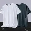 2026 Nova Tendência de Verão Marca Camiseta de Seda Gelada Manga Curta para Homens, Blusa Solta Fashion de Meia-Manga Gola Redonda para Homens