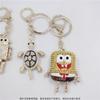 Chaveiro de Carro de Frango com Diamante Completo Pingente de Bolsa de Casal Robô Super Brilhante de Alta Qualidade Bob Esponja Tartaruga