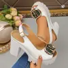 Sandalias de Otoño Transfronterizas Nuevas de Tacón Alto con Hebilla de Cinturón, Suela Gruesa, Tacón Grueso, Sandalias con Punta Abierta, Zapatos de Moda para Mujer de Talla Grande para Exportación