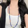 Moderna cadena para el cuello de lapislázuli natural y cornalina, cadena para la clavícula, cadena para suéter