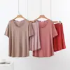 Conjunto de dos piezas de modal para mujer, nuevo modelo de primavera y verano, con cuello en V, manga corta y shorts, talla grande, holgado, casual, sencillo, para casa