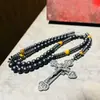 Collar Retro Religioso Personalizado No Magnético Transfronterizo Europeo y Americano Colgante de Piedra Natural con Cuentas Hecho a Mano Rosario