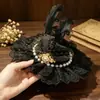 Pinza para el Pelo Sombrero Imperial de Súper Hada Cosplay Disfraz Súper Lindo Precioso Encaje Pluma Bombín Velos Pinza para el Pelo Tocado de Fotografía