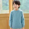 Suéter de lã pura para meninos e meninas, novo suéter de gola redonda trançado para outono e inverno, suéter de base de tricô de lã espessado