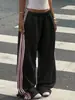 Calça Casual Esportiva Feminina 2026 Outono Estilo Americano Solta Longa Tricô Costurado Fita Rosa Perna Larga Tendência