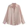 Camisa de Otoño para Mujer Estilo Europeo y Americano 2025, Manga Larga, 15 Colores, Textura de Satén de Seda 9895