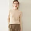Nuevo Suéter de Cachemir para Mujer Otoño e Invierno 2026, Suéter de Cuello Redondo, Estilo Suave, Corte Holgado, Suéter Corto de Lana Adelgazante