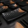 Vajilla de melamina dorada de malla negra, plato de sushi rectangular de estilo japonés, plato de plástico comercial de tienda de barbacoa de porcelana de imitación de alta calidad
