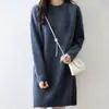 Nuevo Vestido Suéter Estilo Coreano Otoño/Invierno 2026 con Cuello Semi Alto, Jersey, de Longitud Media, Adecuado para Usar en Capas o como Ropa Exterior, Vestido de Punto