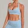 Sujetador de Yoga con Cuello en V Profundo Color Arena Otoño Espalda Descubierta Ropa de Yoga Transfronteriza Ropa Interior Deportiva para Correr y Fitness Mujer 7229